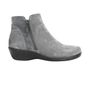Propet Waverly Ankle Boot Size 6.5 Grey Suede Twin Zippers Wedge Heel Bootie
